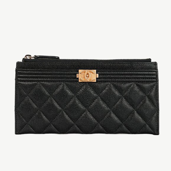 Chanel Black Caviar Leather Quilted Boy Zip Pouch - Picture 1 of 11